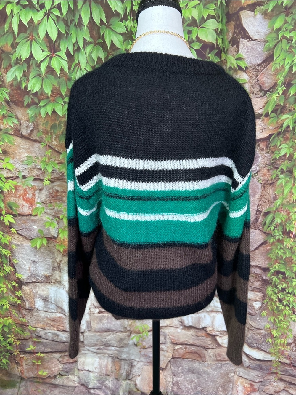 TELA Gina Mohair and Wool Blend Striped Made in Italy Luxury Crewneck Sweater, S - Picture 8 of 15